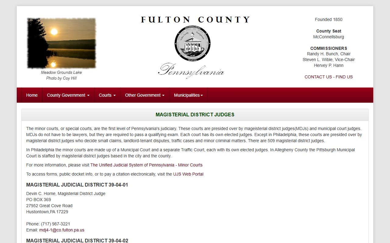 Fulton County Magisterial District Judges page with court contact information